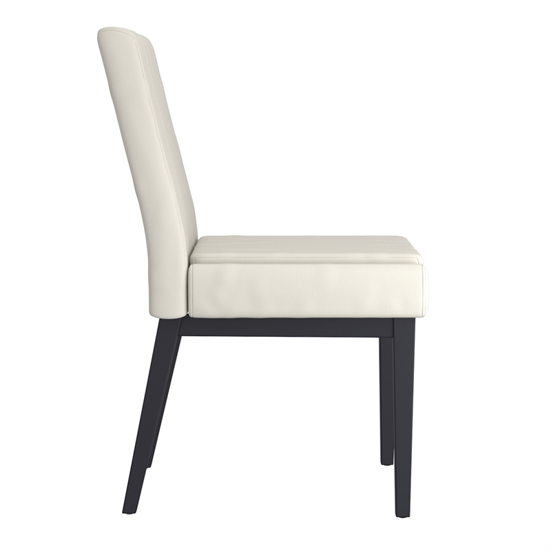 Contemporary Faux Leather and Metal Dining Chair Set of 2 Beigeand Black