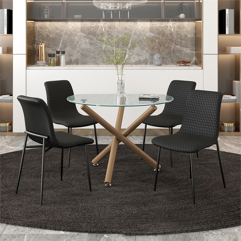 Contemporary Faux Leather and Metal Dining Chair Set of 2 Black