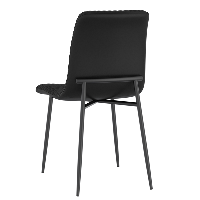 Contemporary Faux Leather and Metal Dining Chair Set of 2 Black
