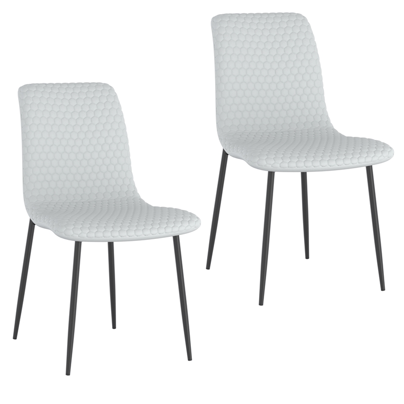 Contemporary Faux Leather and Metal Dining Chair Set of 2 Grey and Black