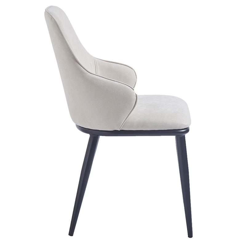 Contemporary Fabric and Metal Dining Chair Set of 2 Beigeand Black