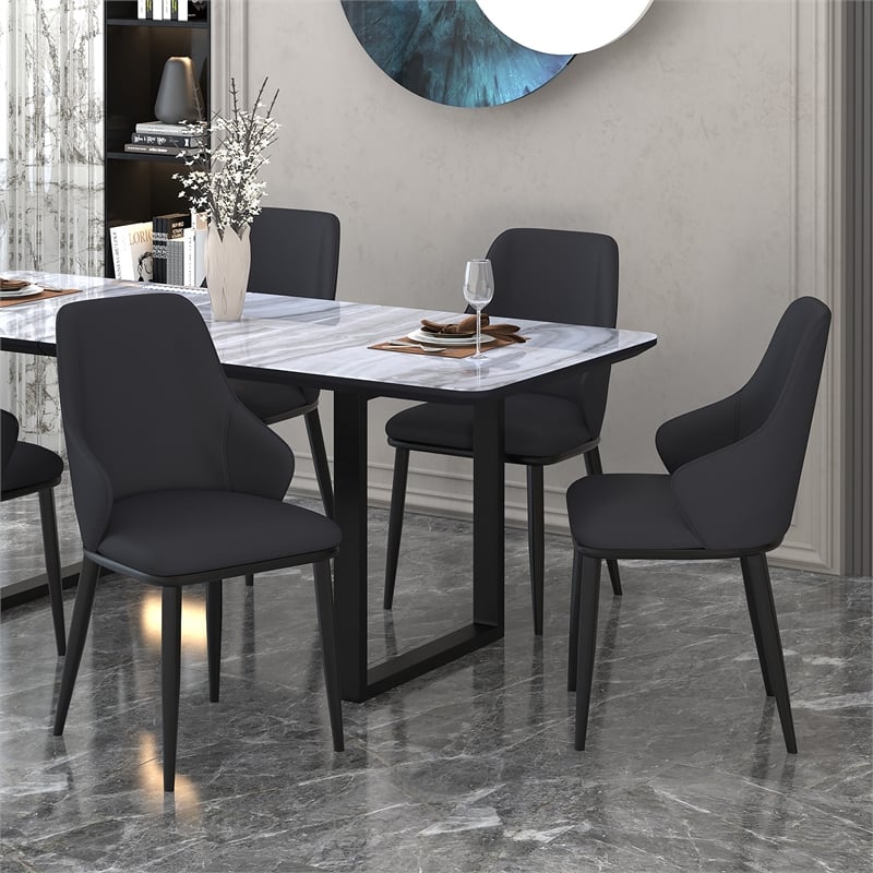 Contemporary Faux Leather and Metal Dining Chair Set of 2 Black