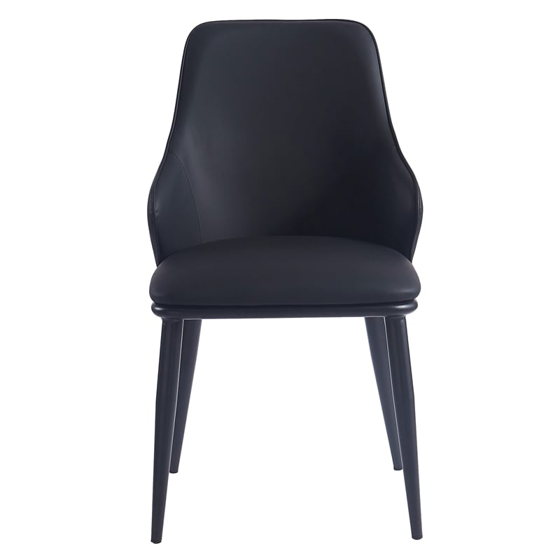 Contemporary Faux Leather and Metal Dining Chair Set of 2 Black