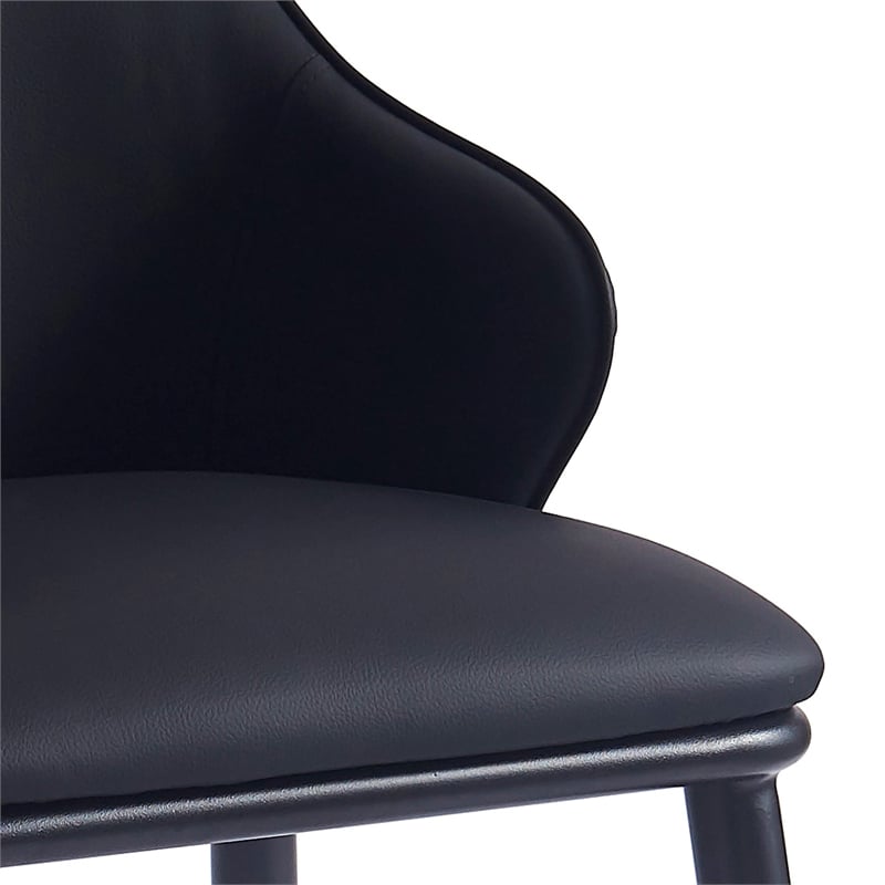 Contemporary Faux Leather and Metal Dining Chair Set of 2 Black
