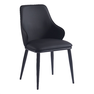 Contemporary Faux Leather and Metal Dining Chair Set of 2 Black