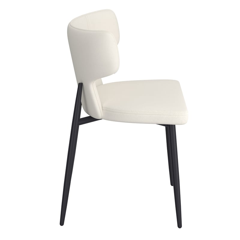 Contemporary Faux Leather and Metal Dining Chair Set of 2 Beigeand Black