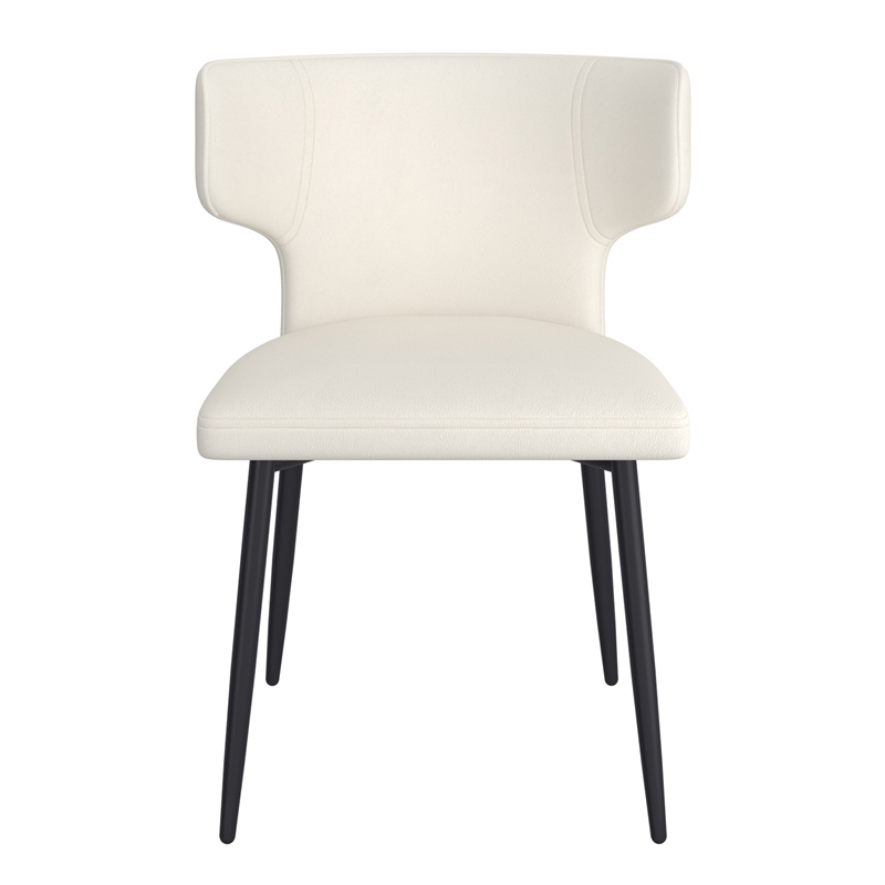 Contemporary Faux Leather and Metal Dining Chair Set of 2 Beigeand Black