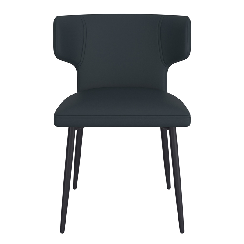 Contemporary Faux Leather and Metal Dining Chair Set of 2 Black