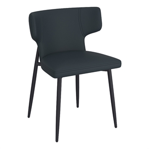 Contemporary Faux Leather and Metal Dining Chair Set of 2 Black