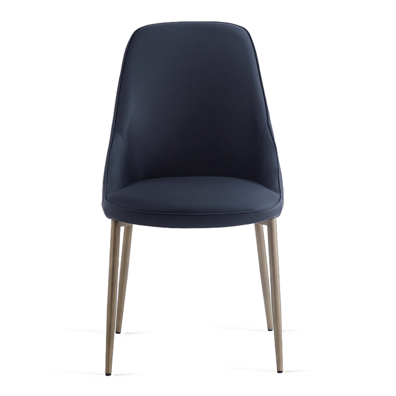 Modern Faux Leather and Metal Dining Chair Set of 2 Black and Aged Gold