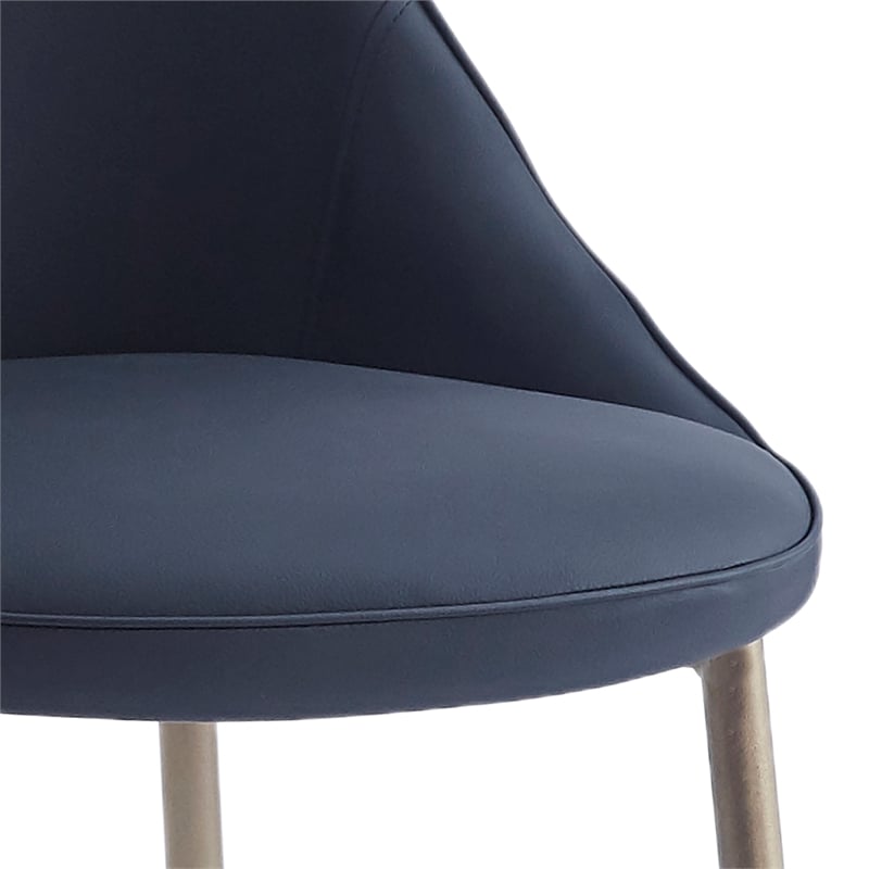 Modern Faux Leather and Metal Dining Chair Set of 2 Black and Aged Gold