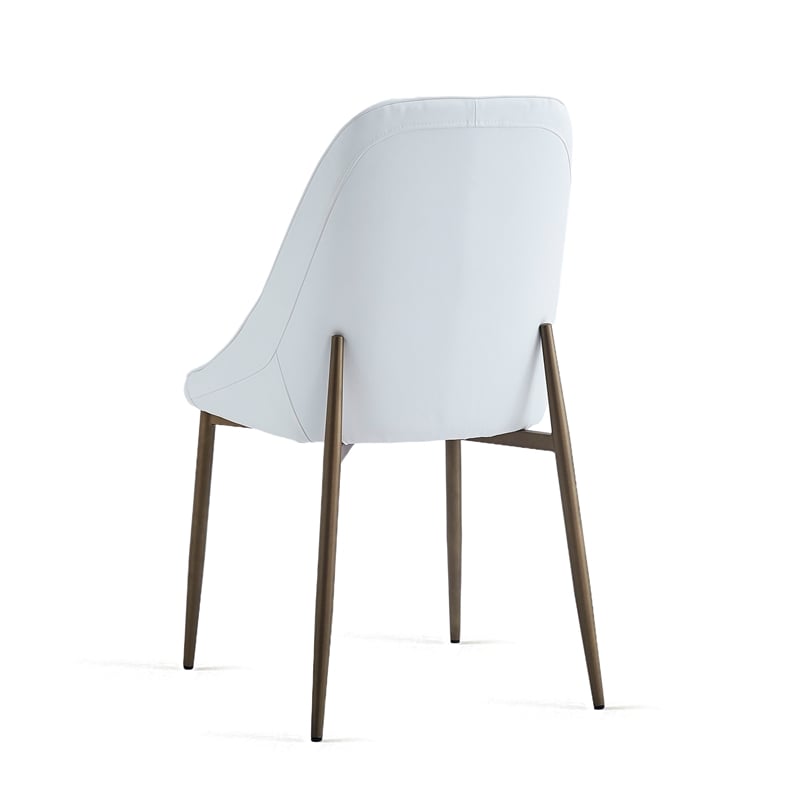 Modern Faux Leather and Metal Dining Chair Set of 2 White and Aged Gold
