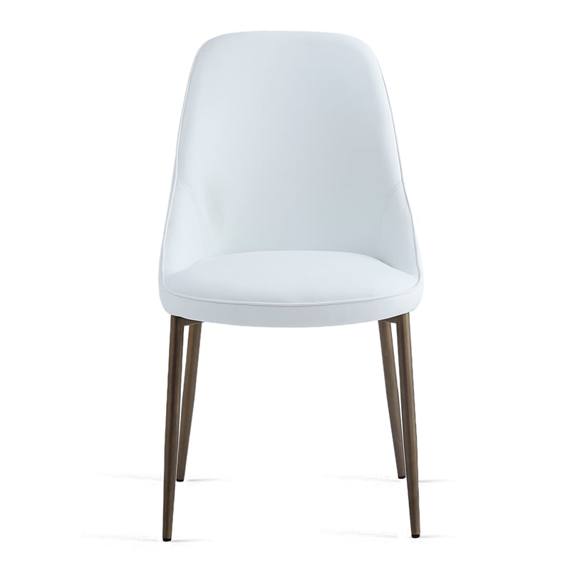 Modern Faux Leather and Metal Dining Chair Set of 2 White and Aged Gold