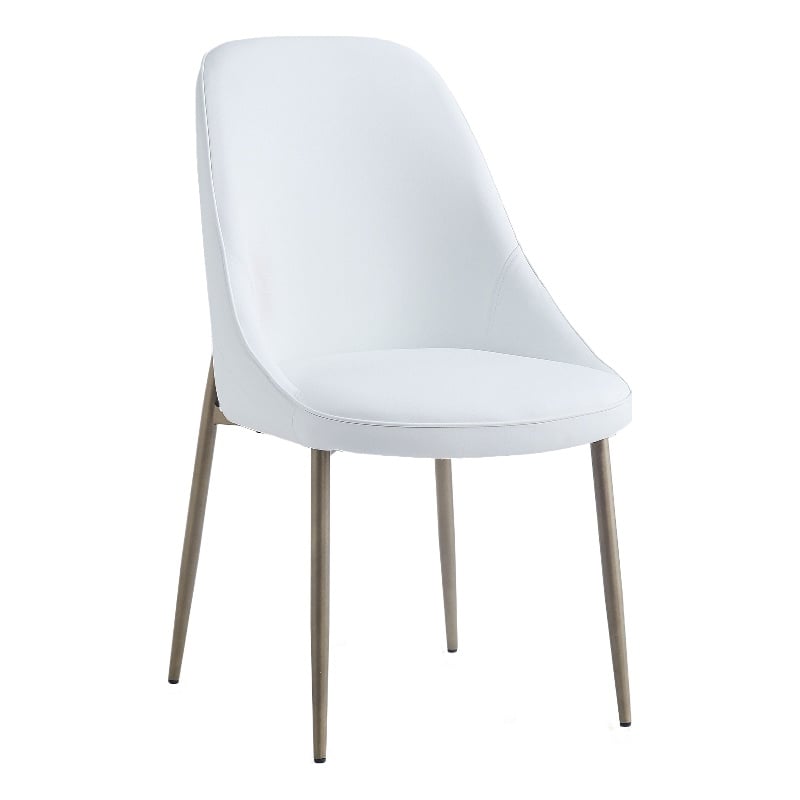 Modern Faux Leather and Metal Dining Chair Set of 2 White and Aged Gold