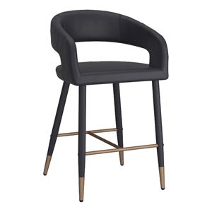 Modern Faux Leather and Metal 26&quot Counter Height Stool Set of 2 Black