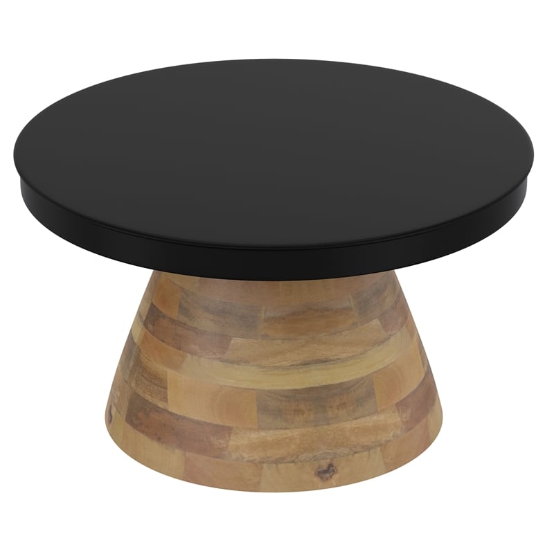 Inspire Modern Metal Solid Wood Round Coffee Table Black Walnut