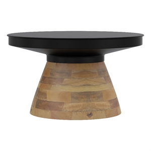 Inspire Modern Metal Solid Wood Round Coffee Table Black Walnut