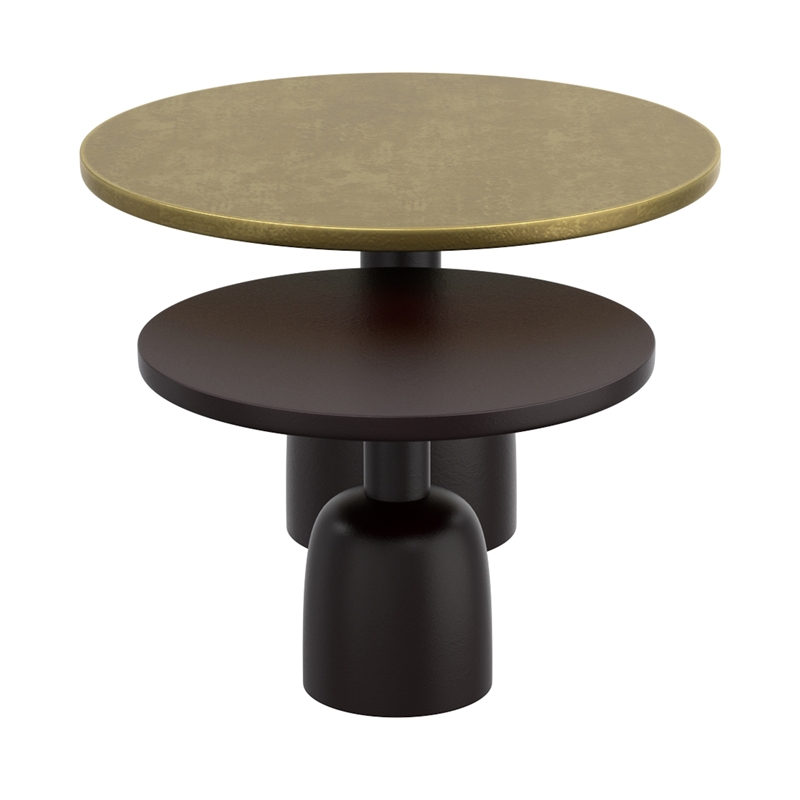 Inspire Industrial Chic Cast Aluminum 2pc Round Coffee Table Set Gold Black