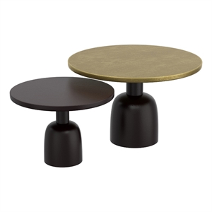 Inspire Industrial Chic Cast Aluminum 2pc Round Coffee Table Set Gold Black