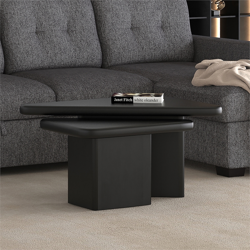 Inspire MidCentury Modern Solid Wood 2pc Coffee Table Set Black