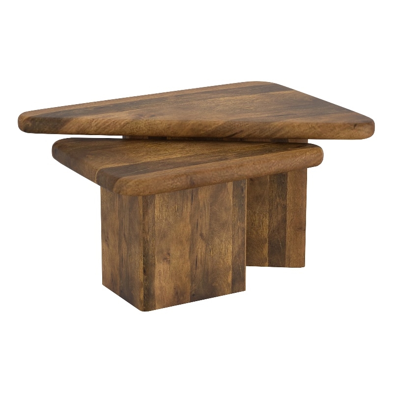 Inspire MidCentury Modern Solid Wood 2pc Coffee Table Set Walnut