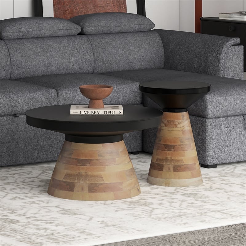 Inspire 2pc Coffee Table Set Black with Walnut