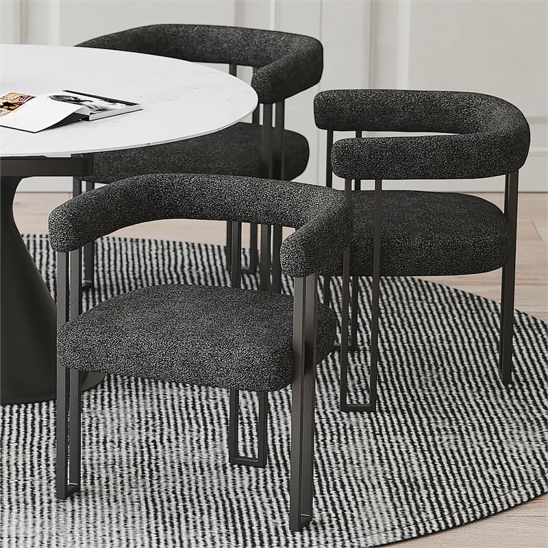 Inspire Contemporary Boucle Fabric Dining Chair Set of 2 Charcoal Black