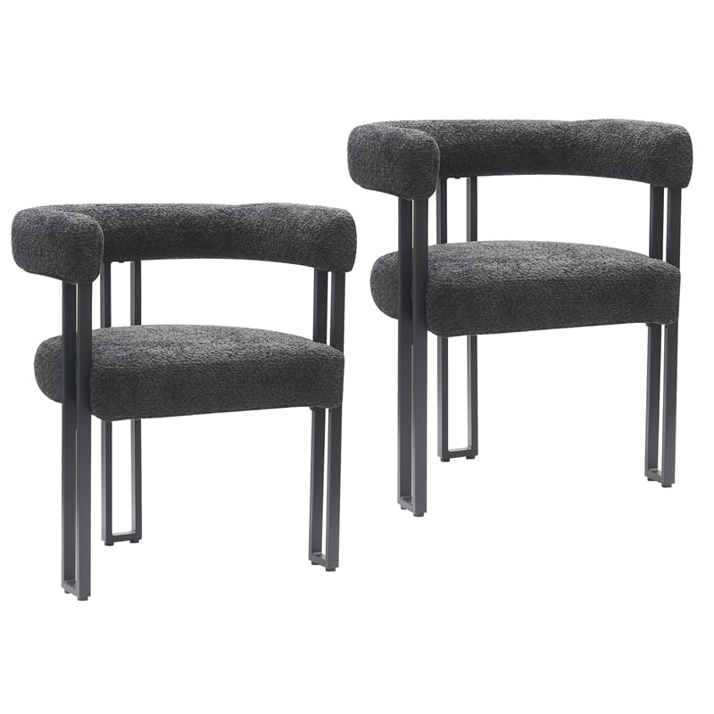 Inspire Contemporary Boucle Fabric Dining Chair Set of 2 Charcoal Black