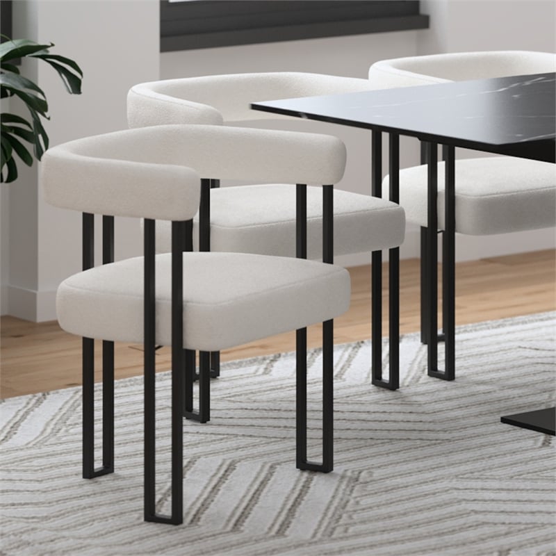 Inspire Contemporary Boucle Fabric Dining Chair Set of 2 Ivory Black