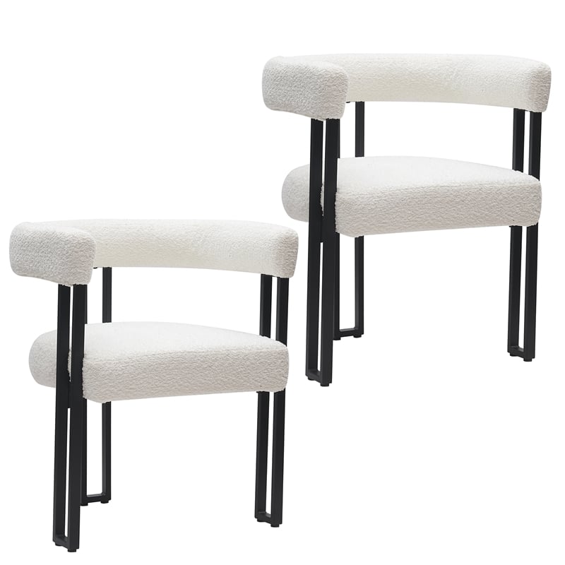 Inspire Contemporary Boucle Fabric Dining Chair Set of 2 Ivory Black