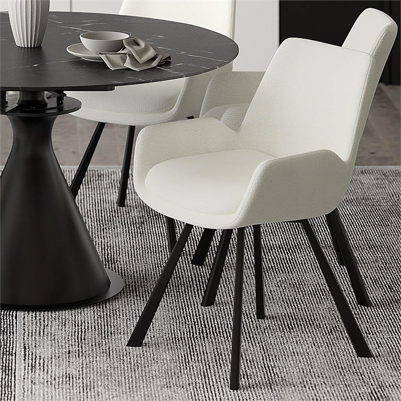 Inspire Modern Fabric Metal Swivel Dining Chair Set of 2 Ivory Black