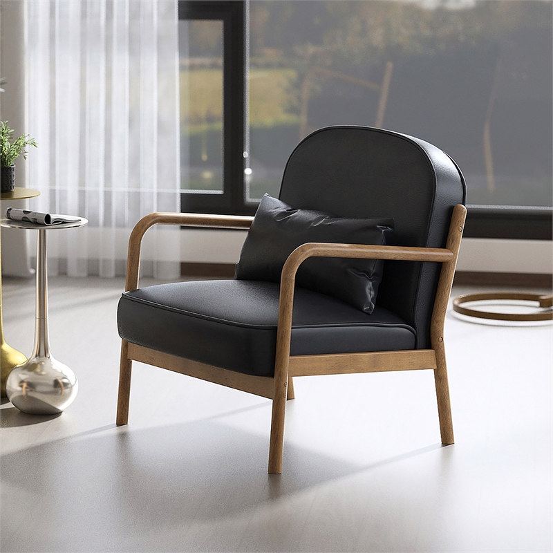 Inspire MidCentury Modern Faux Leather Solid Wood Accent Chair Black Walnut