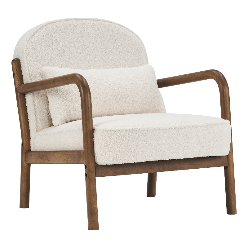 Inspire MidCentury Modern Boucle Fabric Accent Chair Fabric White Walnut