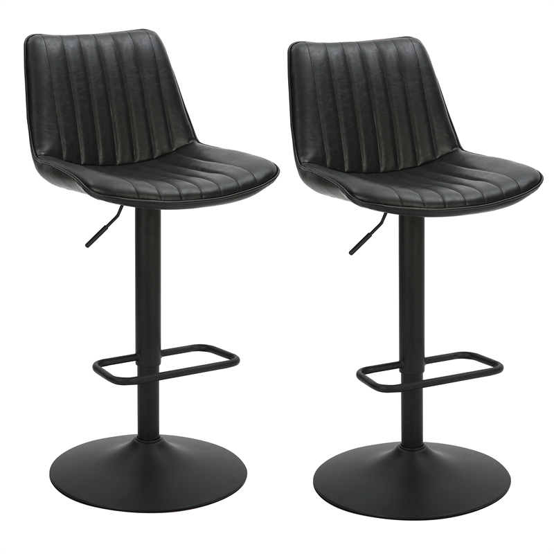 Inspire Contemporary Faux Leather Metal Adjustable AirLift Stool Set of 2 Black