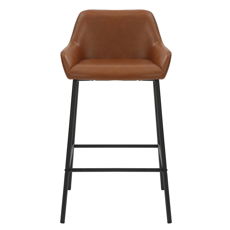 Inspire Faux Leather Metal 26 Inches Counter Stool PU Set of 2 Saddle Black