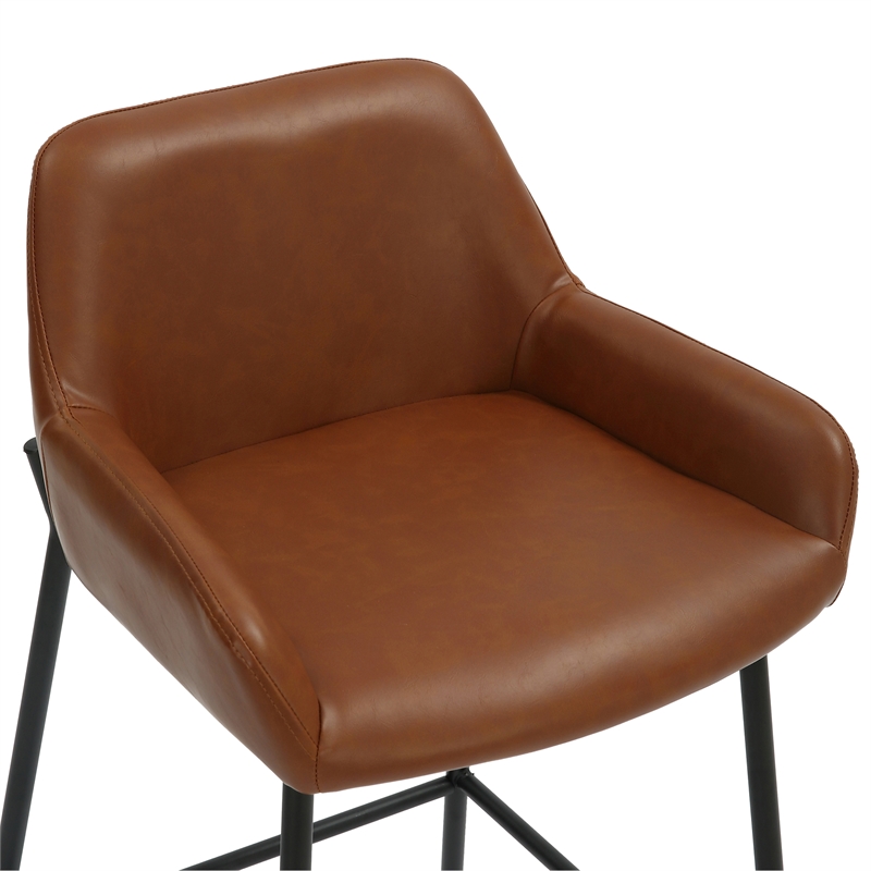 Inspire Faux Leather Metal 26 Inches Counter Stool PU Set of 2 Saddle Black