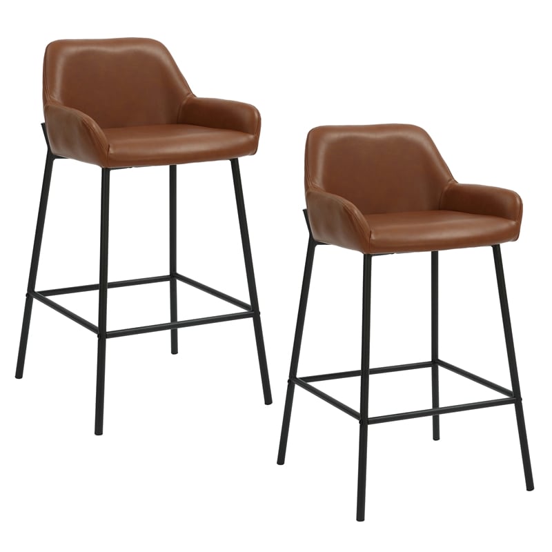 Inspire Faux Leather Metal 26 Inches Counter Stool PU Set of 2 Saddle Black