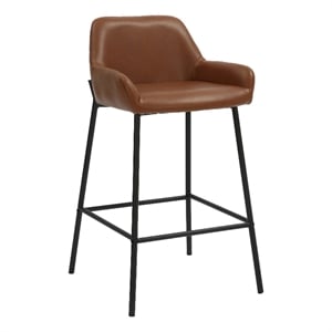 Inspire Faux Leather Metal 26 Inches Counter Stool PU Set of 2 Saddle Black