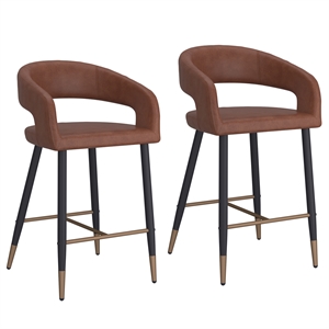 Inspire Modern Faux Leather Metal 26&quot Counter Stool in Caramel/Black (Set of 2)