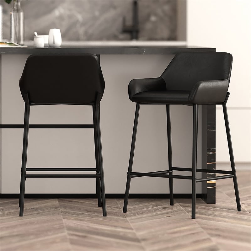 Inspire Contemporary FauxLeather Metal 26 Inche Counter Stool PU Set of 2 Black
