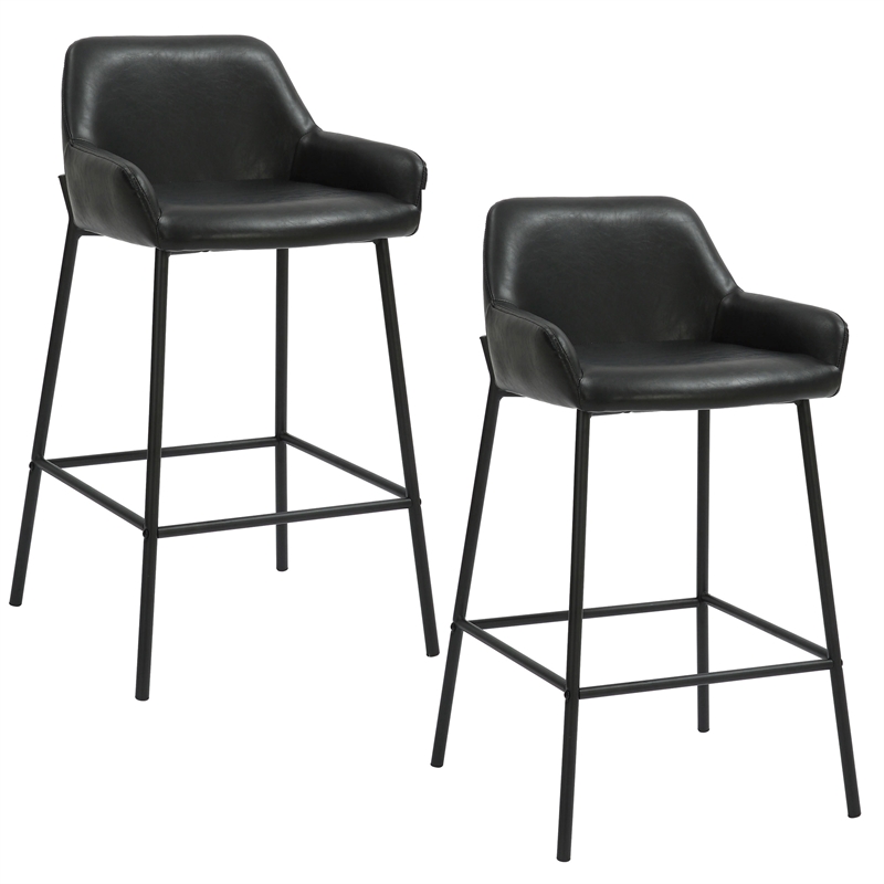 Inspire Contemporary FauxLeather Metal 26 Inche Counter Stool PU Set of 2 Black