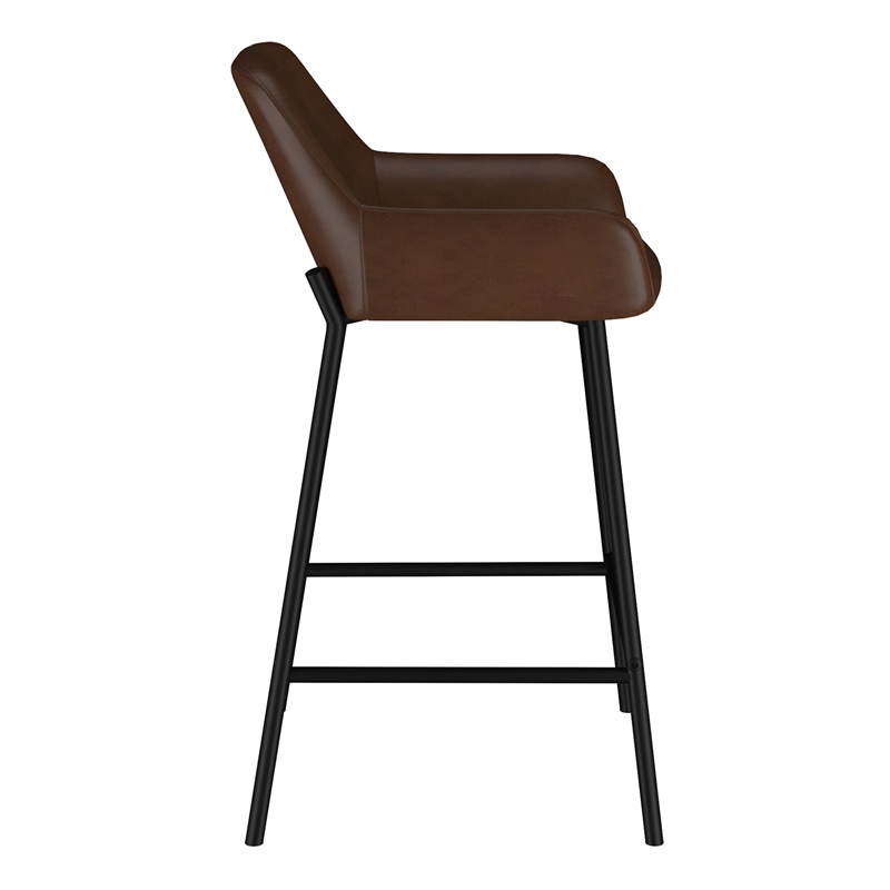 Inspire Modern Faux Leather Metal 26 Inche Counter Stool Set of 2 Brown Black