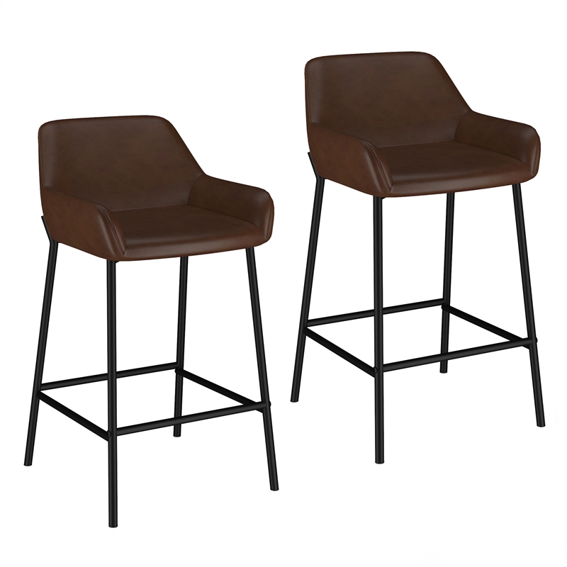 Inspire Modern Faux Leather Metal 26 Inche Counter Stool Set of 2 Brown Black