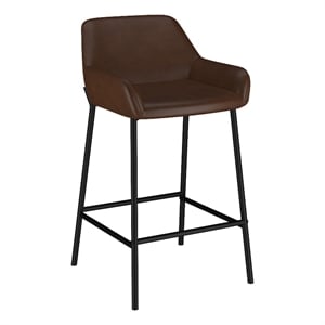 Inspire Modern Faux Leather Metal 26 Inche Counter Stool Set of 2 Brown Black