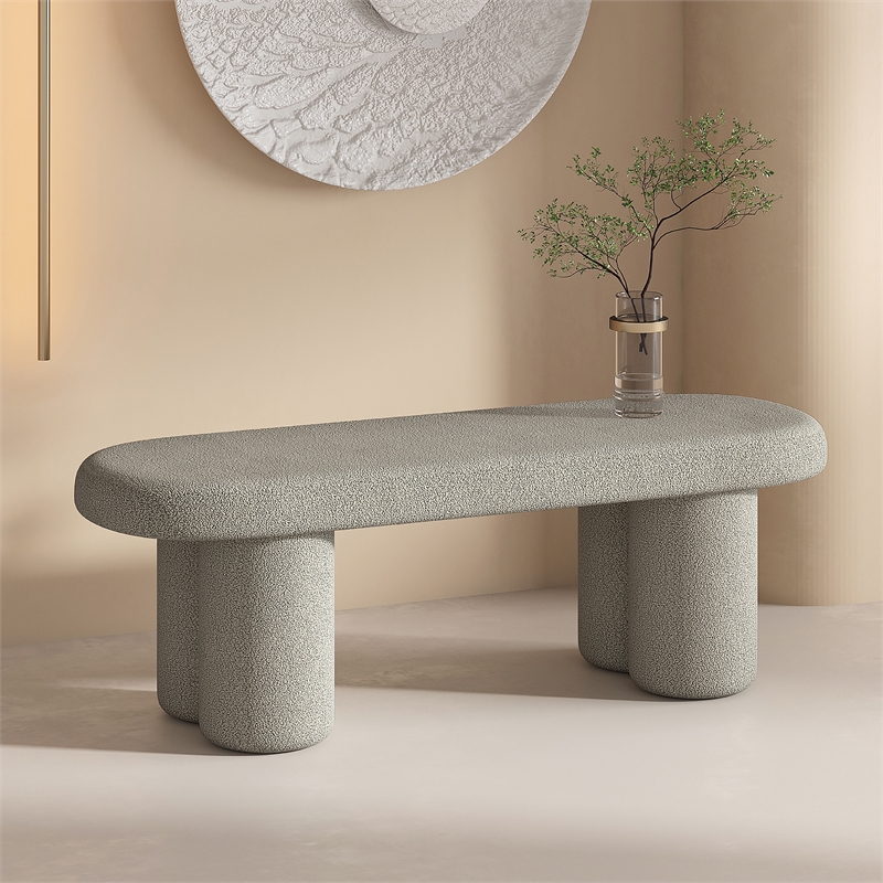 Inspire Modern Boucle Fabric Oval Bench Grey