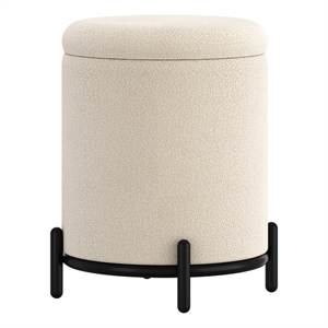 Inspire Modern Boucle Fabric Round Storage Ottoman Cream and Black