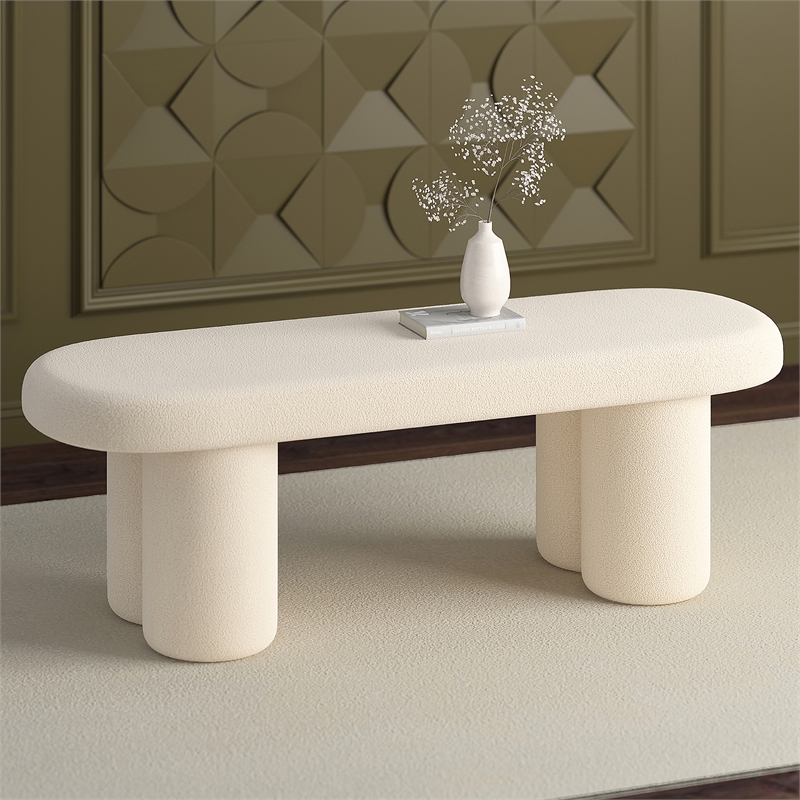 Inspire Modern Boucle Fabric Oval Bench Cream