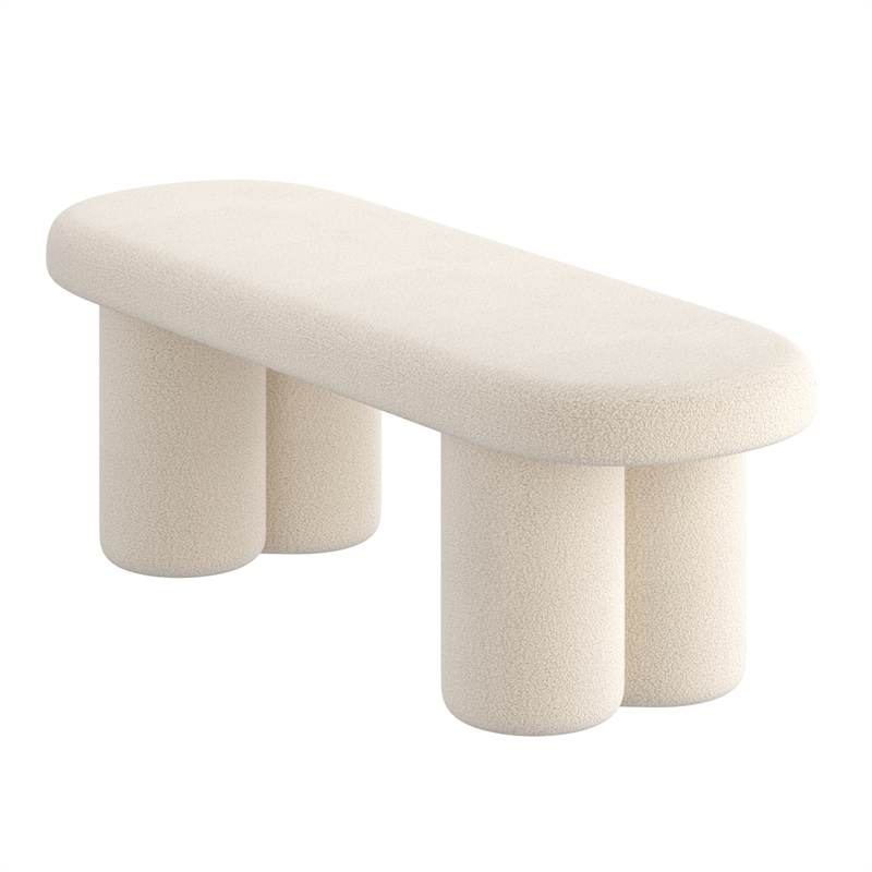 Inspire Modern Boucle Fabric Oval Bench Cream