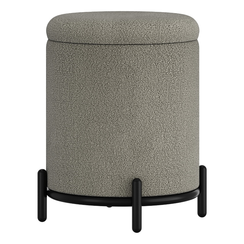 Inspire Modern Boucle Fabric Round Storage Ottoman Grey and Black