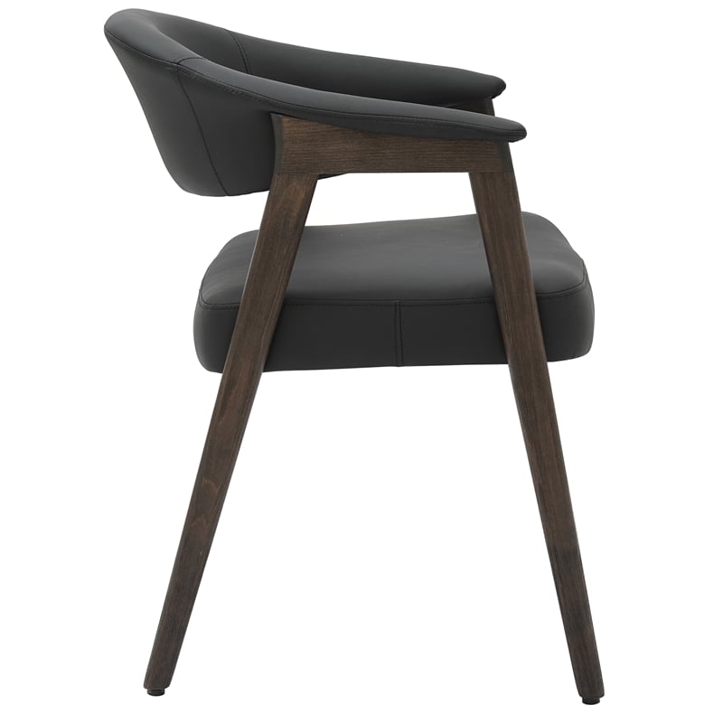 Inspire Modern Faux Leather & Wood Dining Chair in Black/Dark Walnut (Set of 2)